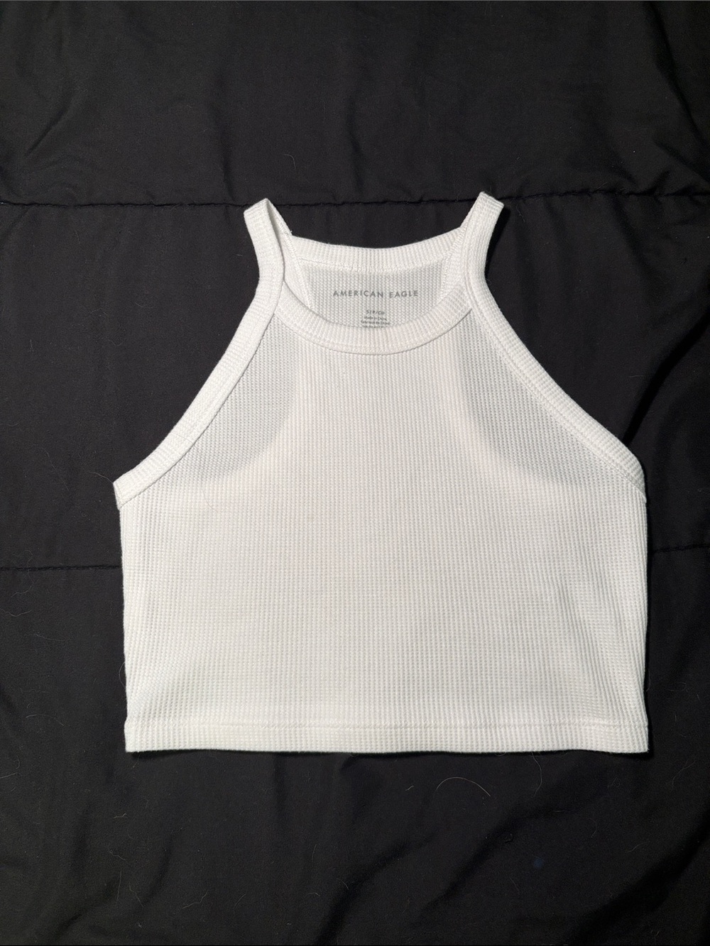 American Eagle Outfitters White Ribbed High-Neck Crop Tank
